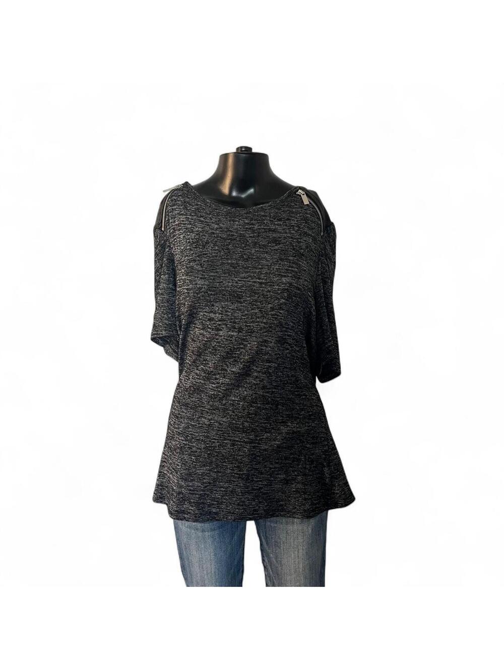 Olivia Blu Marled Zipper Short Sleeve Top